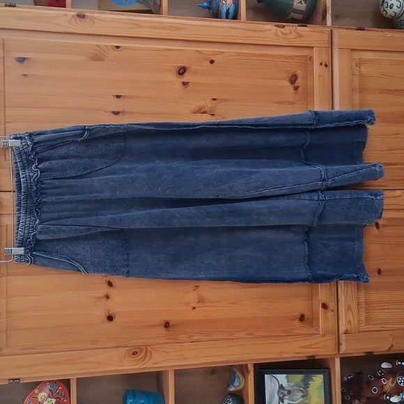 J.Her Blue 100% Cotton Knit Stretch Boho Wide Leg Cropped  Pants Size Small - Picture 8 of 8